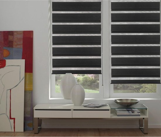 Zonder boren dubbel rolgordijn klemmen-lijmen transparant zwart 45 x 150 cm
