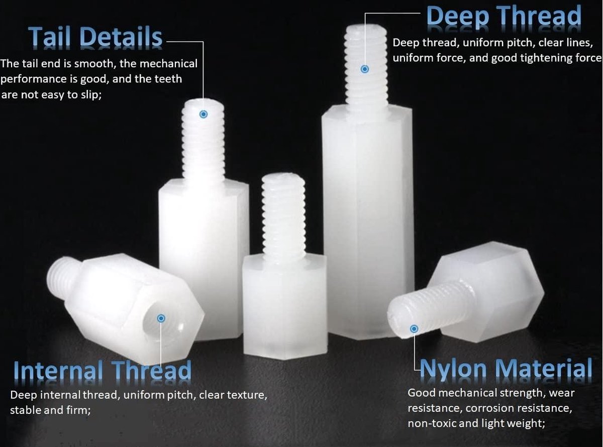 50 Entretoises Filetées Nylon M3 20+6mm - Pour PCB, Électronique | Neuf Uxcell, Format Hexagonal
