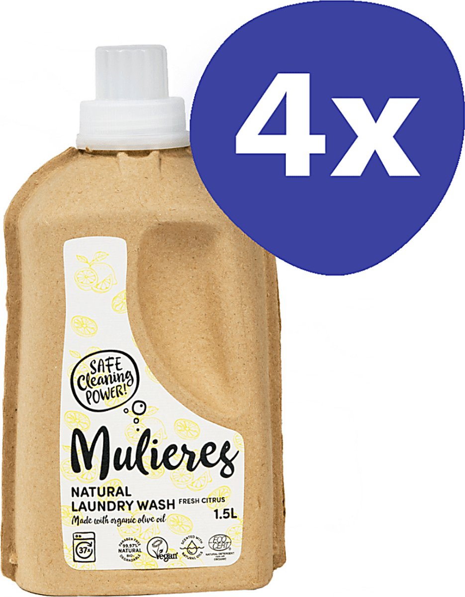 Goedkoopste Mulieres Natuurlijk vloeibaar wasmiddel - Fresh Citrus (4x 1,5L