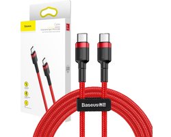Baseus - Cafule - Kabel Duurzame Nylon Kabel USB-C PD / USB-C PD PD2.0 60W 20V 3A QC3.0 1M Rood - (CATKLF-G09)
