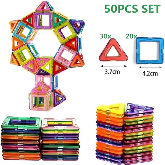 Jojoy BUILDNETIC Set de 50 blocs de construction magnétiques pour Enfants – Jouets créatifs pour le raisonnement et le développement spatial