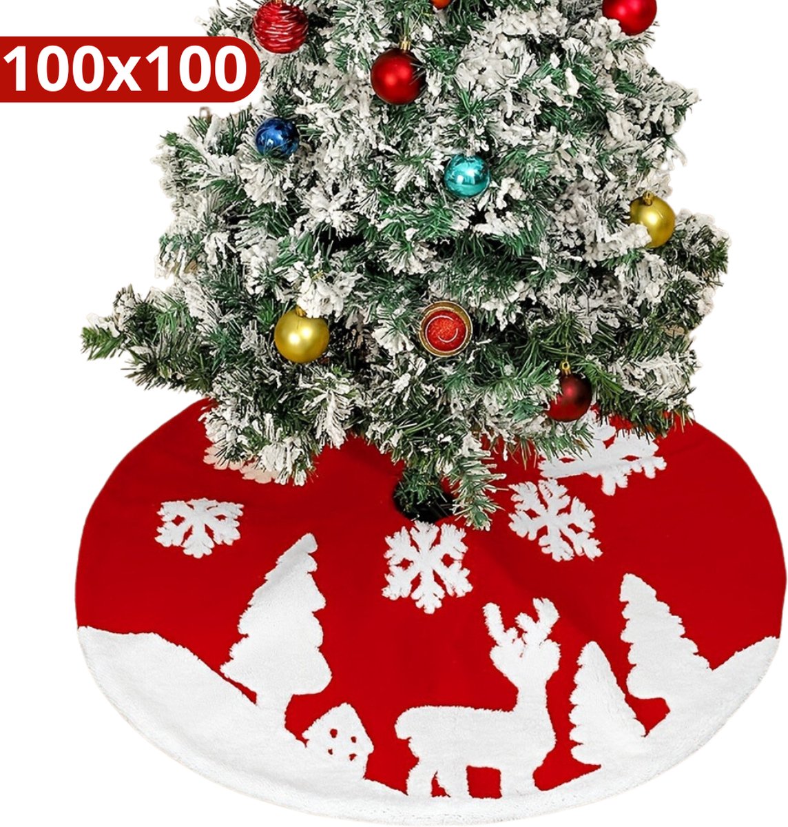 Bovista Kerstboomrok Voor Kunstboom - Kerstboomkleed - Kerstboom Mand - Kerstkleed - Kerstboomring - Kerstrok - Kerstboomdeken - Kerstboomrok - Rond 100cm