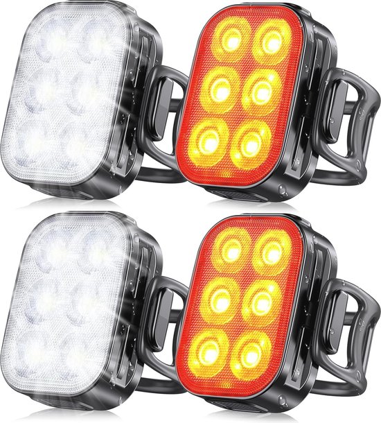 Blendura Fietslamp, 6 6 modi, fietsverlichting voor en achter, led, oplaadbaar via USB, IPX6, fietslamp voor mountainbikes en fietsen