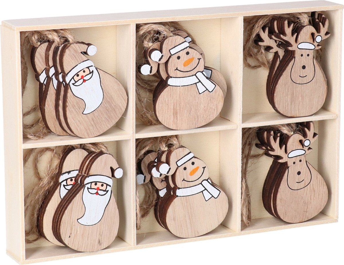 Othmar Decorations Kersthangers - 24x st - hout - 5,5 cm - kerstornamenten set