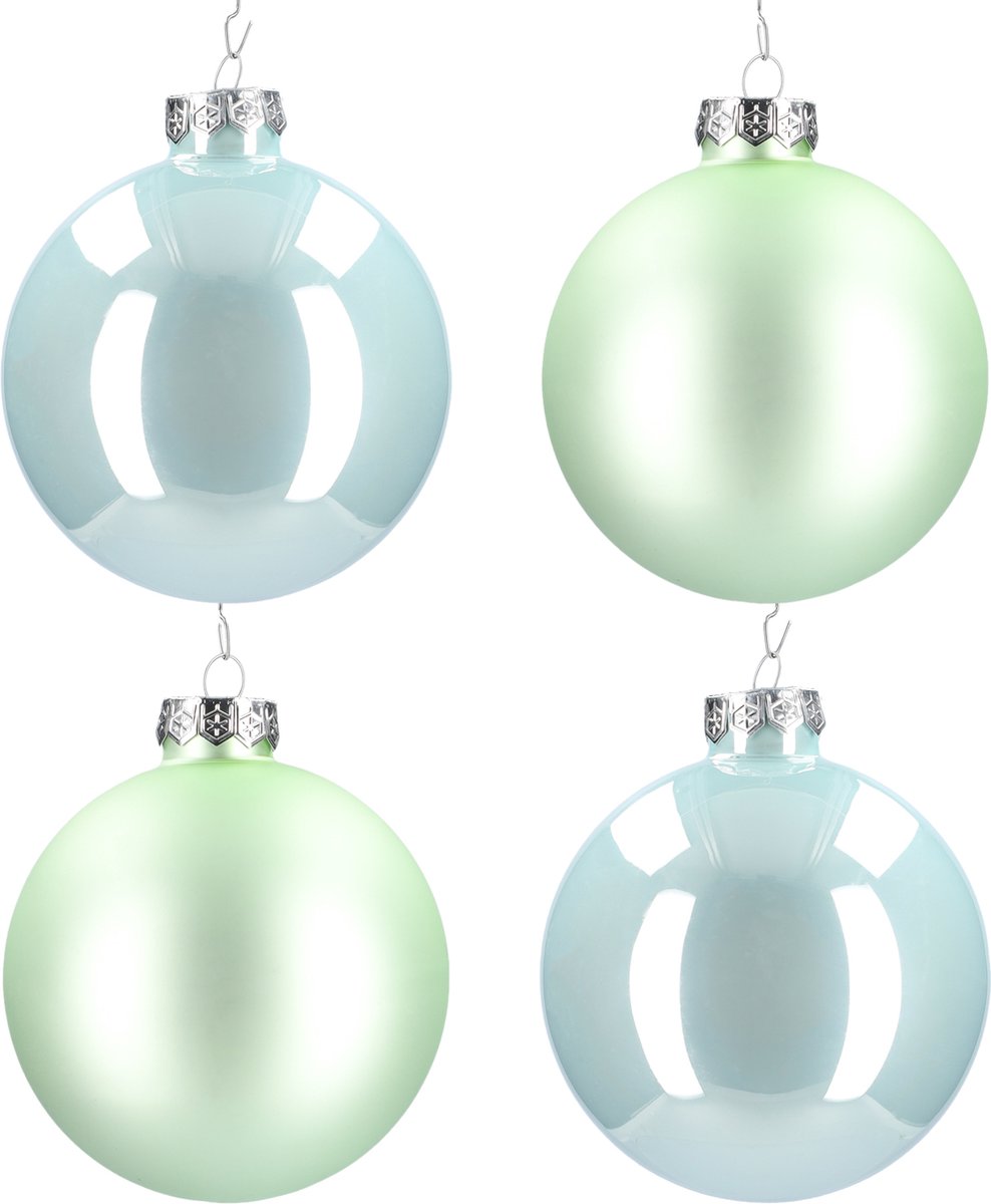 Glazen kerstballen - Set van 4 stuks/100mm - Luxe kerst decoratie - Sfeervolle kerstversiering voor in de kerstboom - Glas - Oyster Grey - Lichtgrijs
