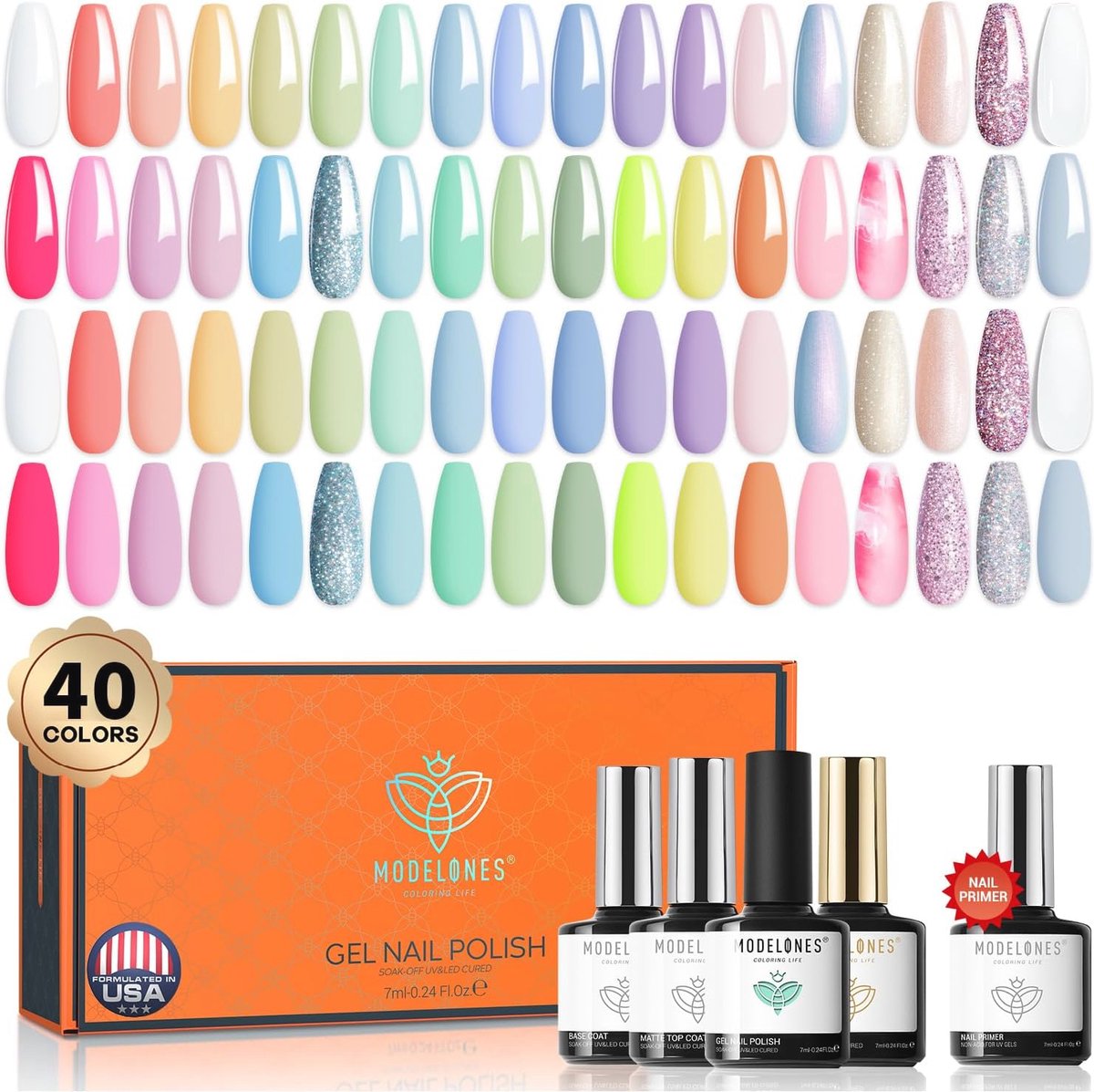Goedkoopste 40Pcs Semi Permanente Nagellak Set met 36 Kleuren Pastel Glitter Gel en Nail Primer Top Coat voor Meisjes