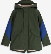 Sissy Boy Donkergroene lange regenjas met colourblock bol