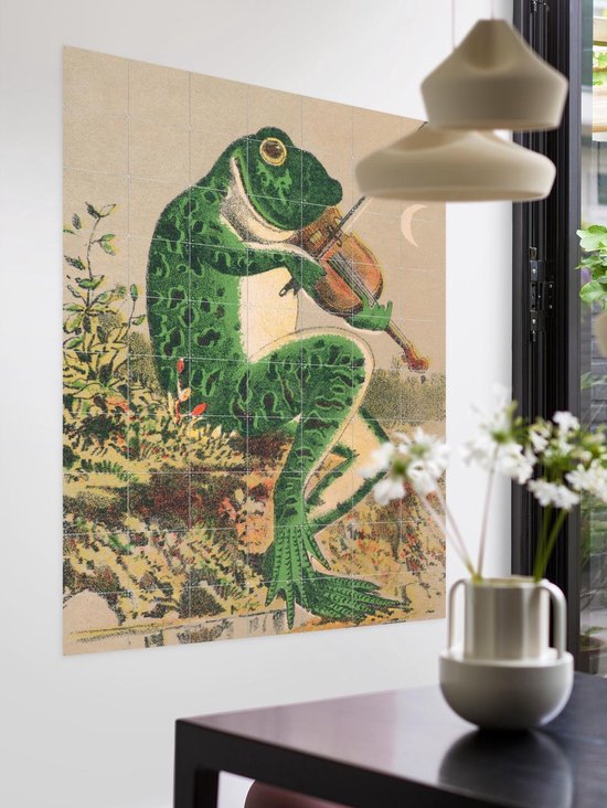 IXXI Frog playing violin, Aster Edition - 60 x 80 cm - Gratis ophangtool - Grote wanddecoratie en posters - Vintage, Kleurrijk, Speels, Illustraties