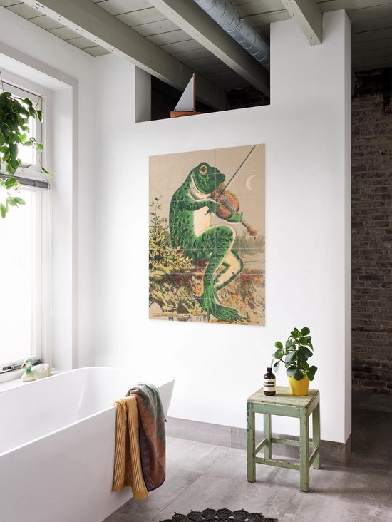 IXXI Frog playing violin, Aster Edition - 60 x 80 cm - Gratis ophangtool - Grote wanddecoratie en posters - Vintage, Kleurrijk, Speels, Illustraties