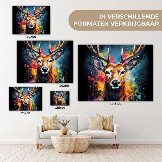 Tableau sur toile Cerf - Graffiti - Animaux - Couleurs - 80x60 cm - Décoration murale