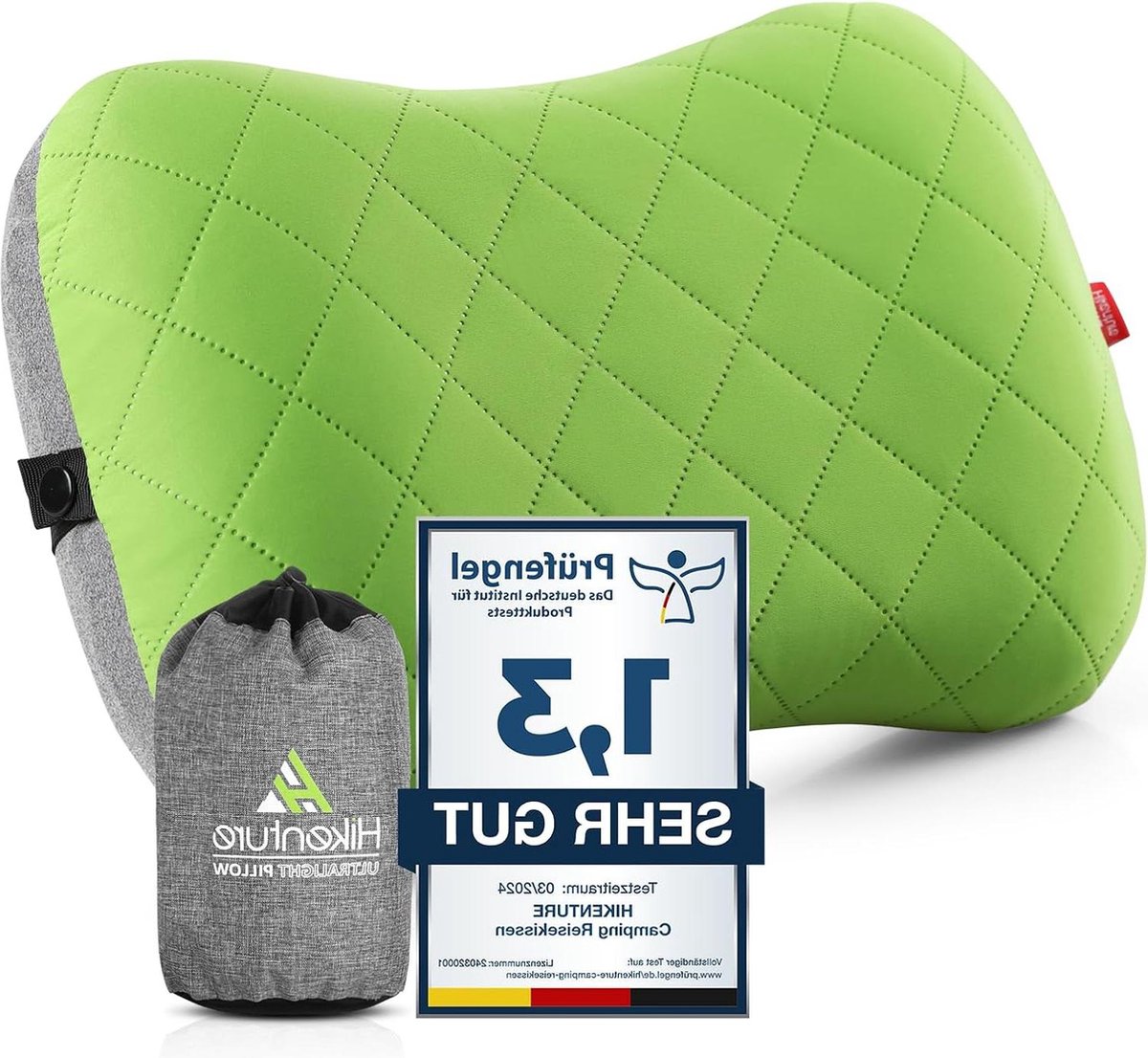Ergonomisch opblaasbaar camping hoofdkussen met afneembare kussensloop - comfortabel nekkussen voor reis en outdoor gebruik (groen)