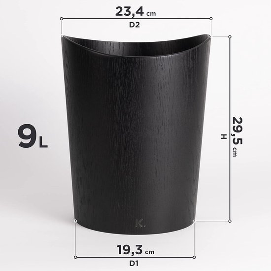KAZAI. Echte Houtafval Papierbak Börje | Moderne Houten Papieren Mand voor op Kantoor, Kinderkamer, Slaapkamer en meer | 9 liter | Eiken zwart KAZAI. Echte Houtafval Papierbak Börje | Moderne Houten Papieren Mand voor op Kantoor, Kinderkamer, Slaapkamer en meer | 9 liter | Eiken zwart