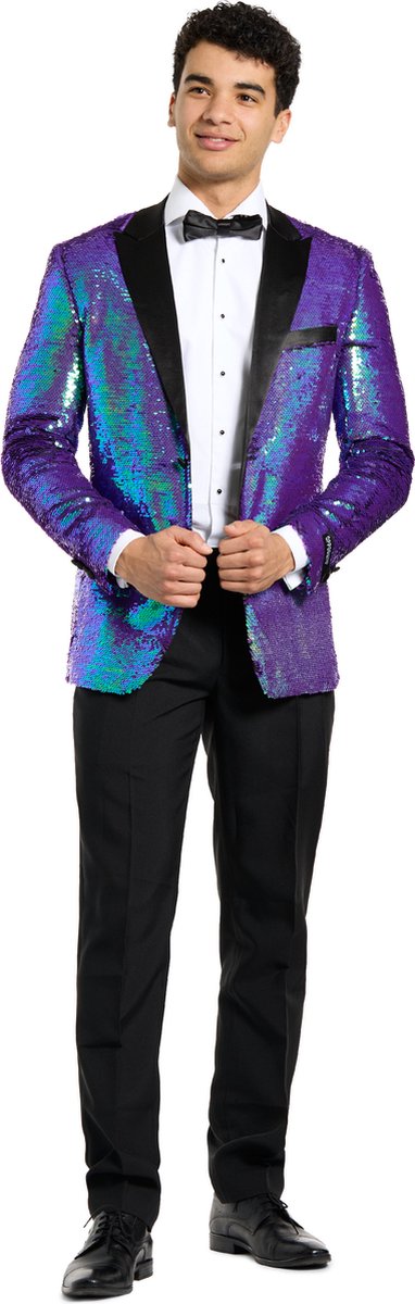 OppoSuits Sapphire Sequins - Heren Tuxedo - Smoking met vlinderdas - Carnaval - Feest - Maat 62