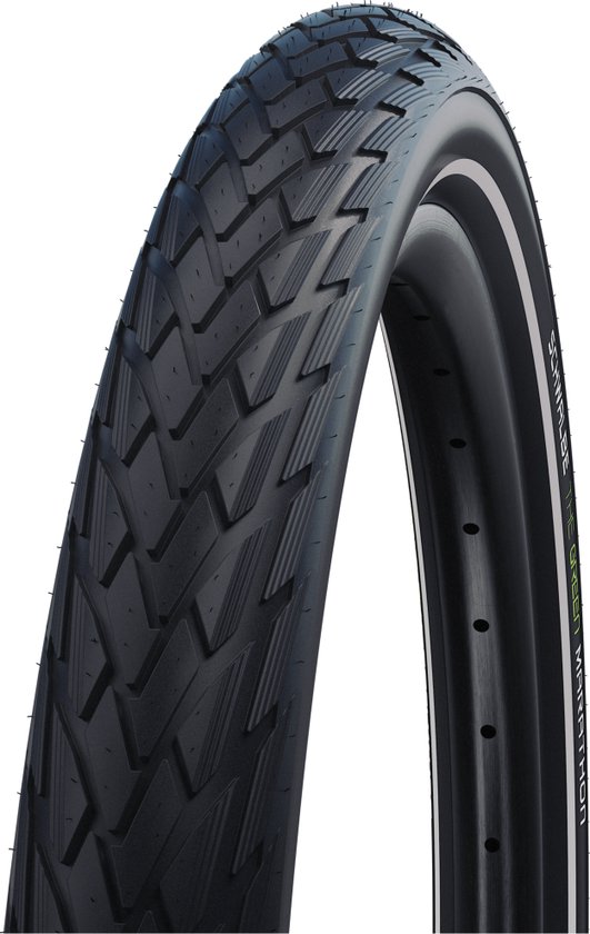 Zwarte Schwalbe Green Marathon fietsband met grof profiel en reflecterende streep.