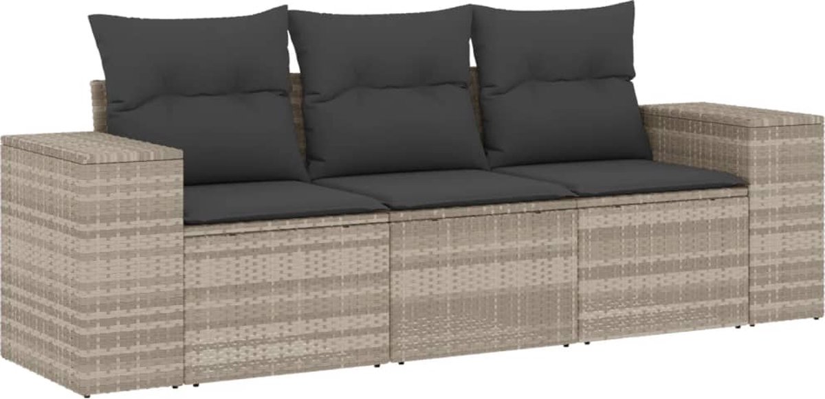 vidaXL 3-delige - Loungeset - met - kussens - poly - rattan - lichtgrijs