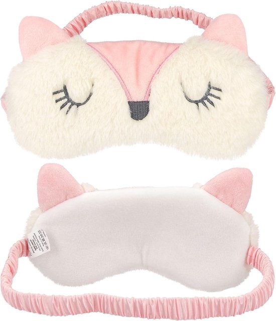 SacJkt Slaapmasker Kitten, 3 stuks dierenoogmasker schattig, cartoon oogmasker om te slapen, pluche slaapmasker voor kinderen, meisjes, vrouwen, slapen, slapen, reizen, in het vliegtuig (roze, wit