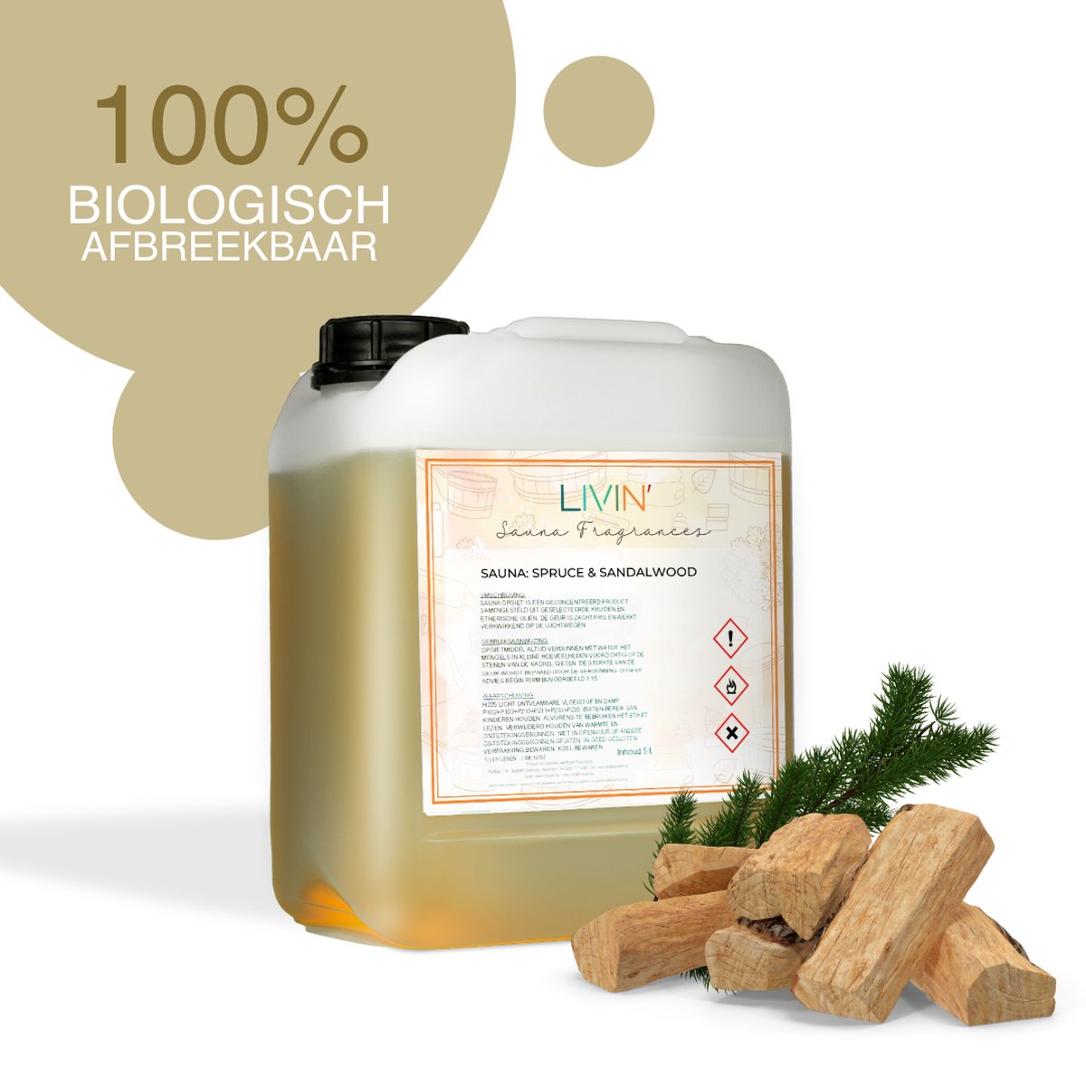 Goedkoopste LIVIN' Sauna Opgietmiddel Spruce & Sandalwood 5L - Sauna Geur - Sauna Opgietmiddel - Sauna Opgietconcentraat - Sauna Opgiet - Stimuleert Bloedsomloop - Duurzaam - 5L