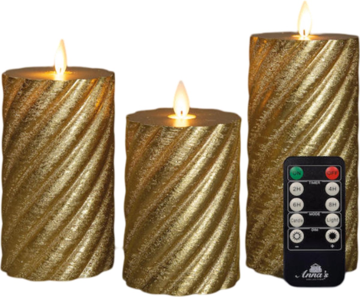Anna's Collection Stompkaars swirl wax led bewegende vlam met afs... Goud