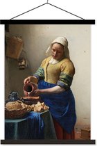 Posterhanger incl. Poster 60x80 cm - Schoolplaat - Het melkmeisje - Schilderij van Johannes Vermeer - Textielposter - Zwarte latten