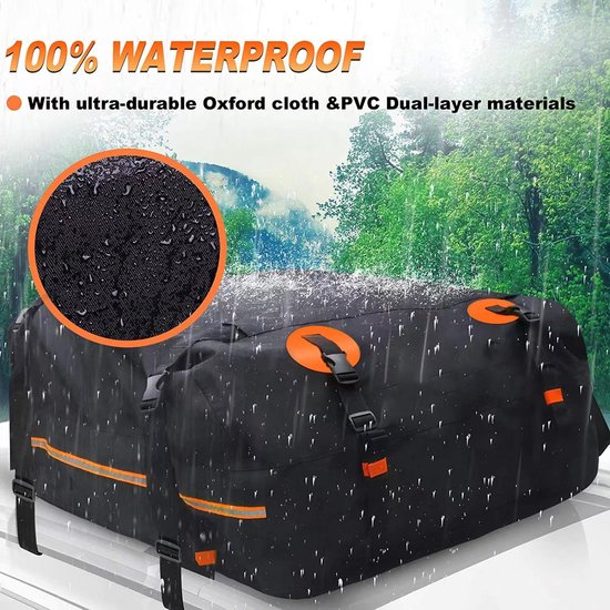 GADLANE Autodaktas, 15 kubieke voet, waterdichte dakkoffer voor auto's met/zonder dakdrager, antislipmat, 4 stevige deurhaken, combinatieslot, opbergtas (geel