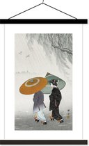 Porte-affiche incl. Affiche 60x90 cm - Affiche scolaire - Vintage - Femmes - Ombrelle - Japon - Affiche textile - Lattes noires