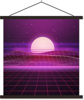 Porte-affiche avec affiche - Affiche scolaire - Gaming - Néon - Rétro - Violet - Soleil - Jeux - 40x40 cm - Lattes noires