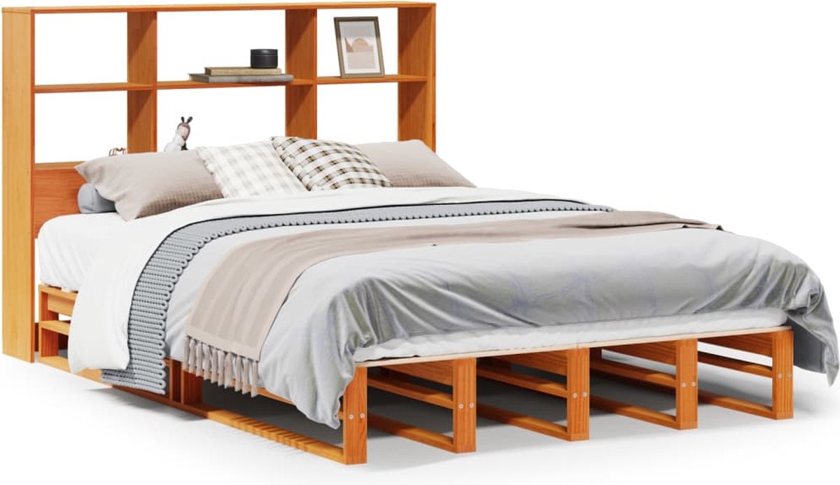 vidaXL - Bed - met - boekenkast - zonder - matras - hout - wasbruin - 140x190 - cm