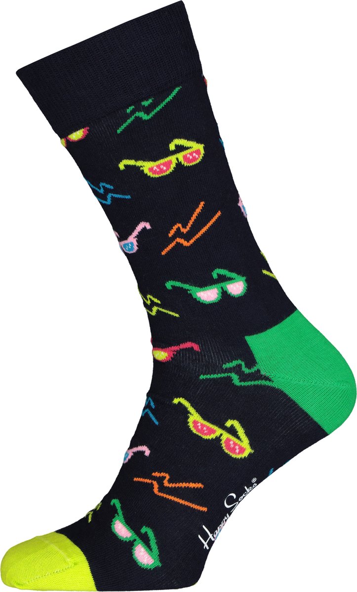 Happy Socks Sunny Days Sock - zonnebrillen op zwarte ondergrond - Unisex - Maat: 41 - 46