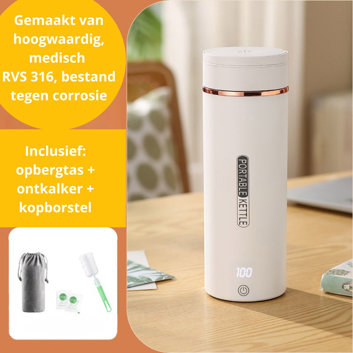 Bear Reiswaterkoker 500ml - Draagbare Flessenwarmer Met Sterilisatie Voor Baby's Onderweg