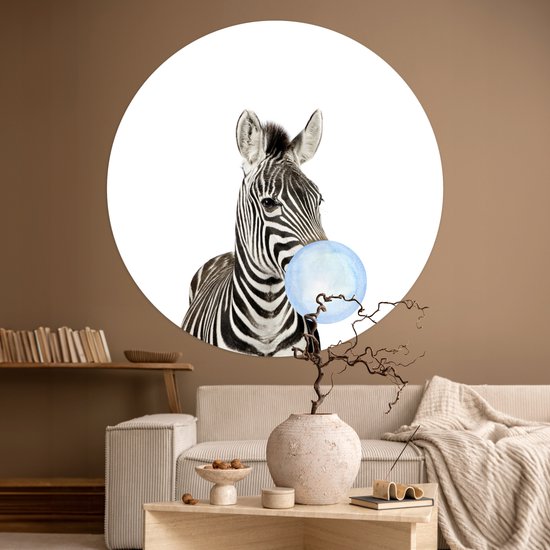 Papier peint autocollant kids - Décoration maison - Zebra - Animaux sauvages - Garçons - Chewing gum - Blauw - Enfant - 120x120 cm - Décoration murale chambre filles - Décoration chambres d'enfants
