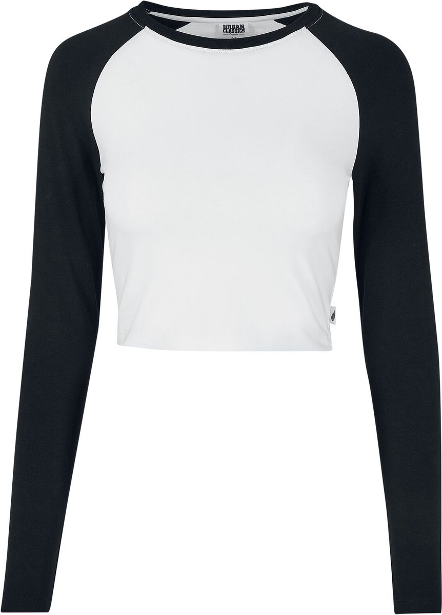 Urban Classics Ladies’ Organic Cropped Retro Long-sleeved Baseball Top Shirt met lange mouwen 3XL Zwart