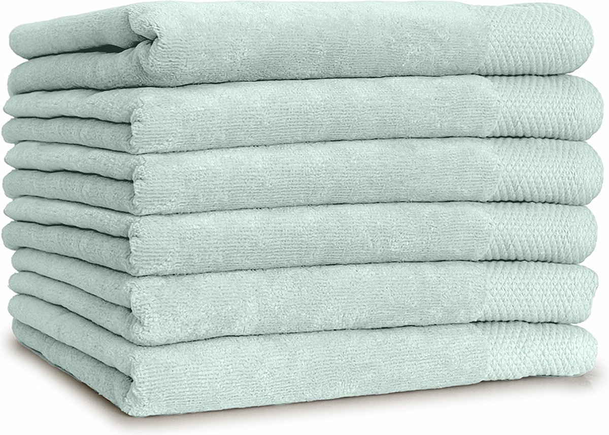 LINNICK Diamond Velours Handdoeken Set - Set van 6 - Handdoek 60x110cm - 550 gr/m2 - 100% Katoen - Soft Green
