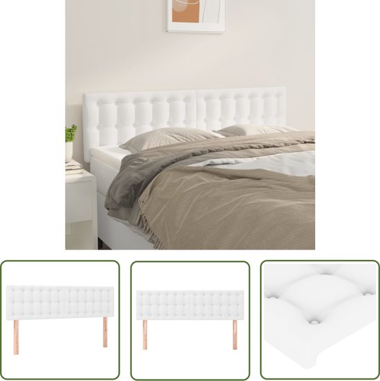 The Living Store Tête de lit Classique - Simili cuir - Hauteur réglable - Pieds robustes - Support confortable - Design Elegant - Wit - 144 x 5 x 78/88 cm
