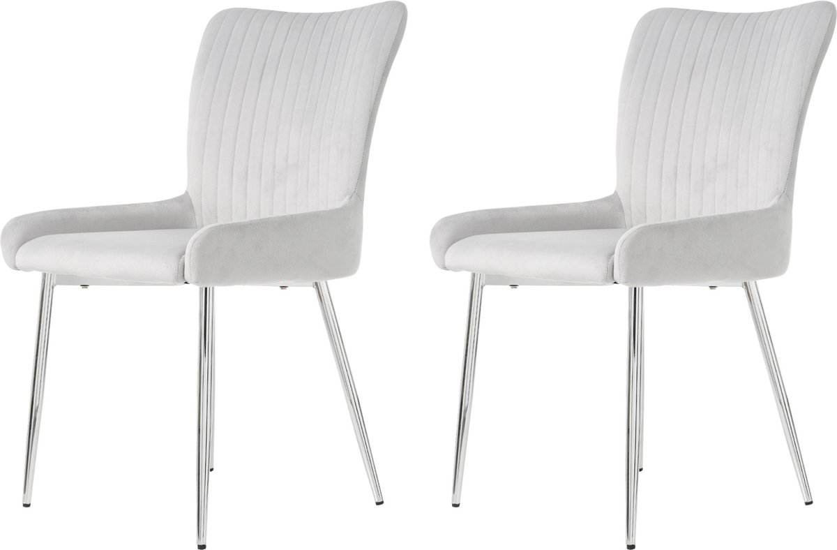 Merax Velvet Eetkamerstoelen Set van 2 – Grijs – Comfortabel met Lendensteun – Zilver Metalen Poten – Luxe Design