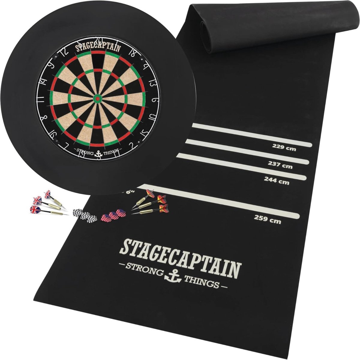 Dartbord Set met Dartmat en Opvangring - Incl. 6 Stalen Darts en 12 Flights - Hoogwaardige Sisal Dartbord voor Toernooien