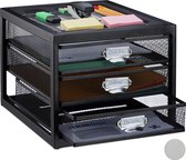 relaxdays Boîte à tiroirs - corbeille à courrier - système de rangement - bloc tiroir sur bureau - 3 tiroirs - A4 noir