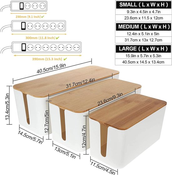 Kabelbox-Set, 3 Größen, weiß | Kabelboxen | Kabelmanagement | Büro