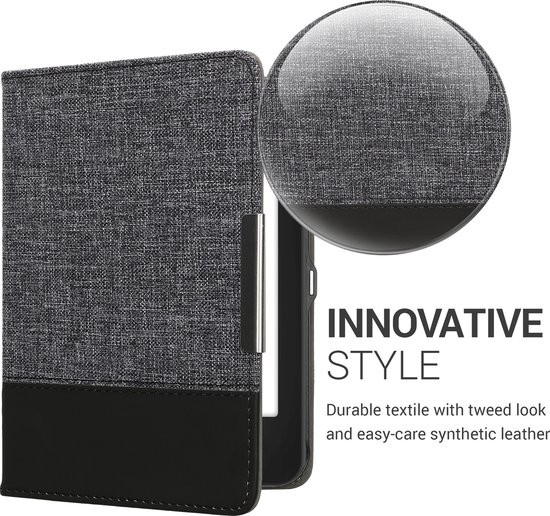 kwmobile hoes geschikt voor Tolino Shine 2 HD - Canvas beschermhoes in donkerblauw / zwart - Voor e-reader van kwmobile — afbeelding 5
