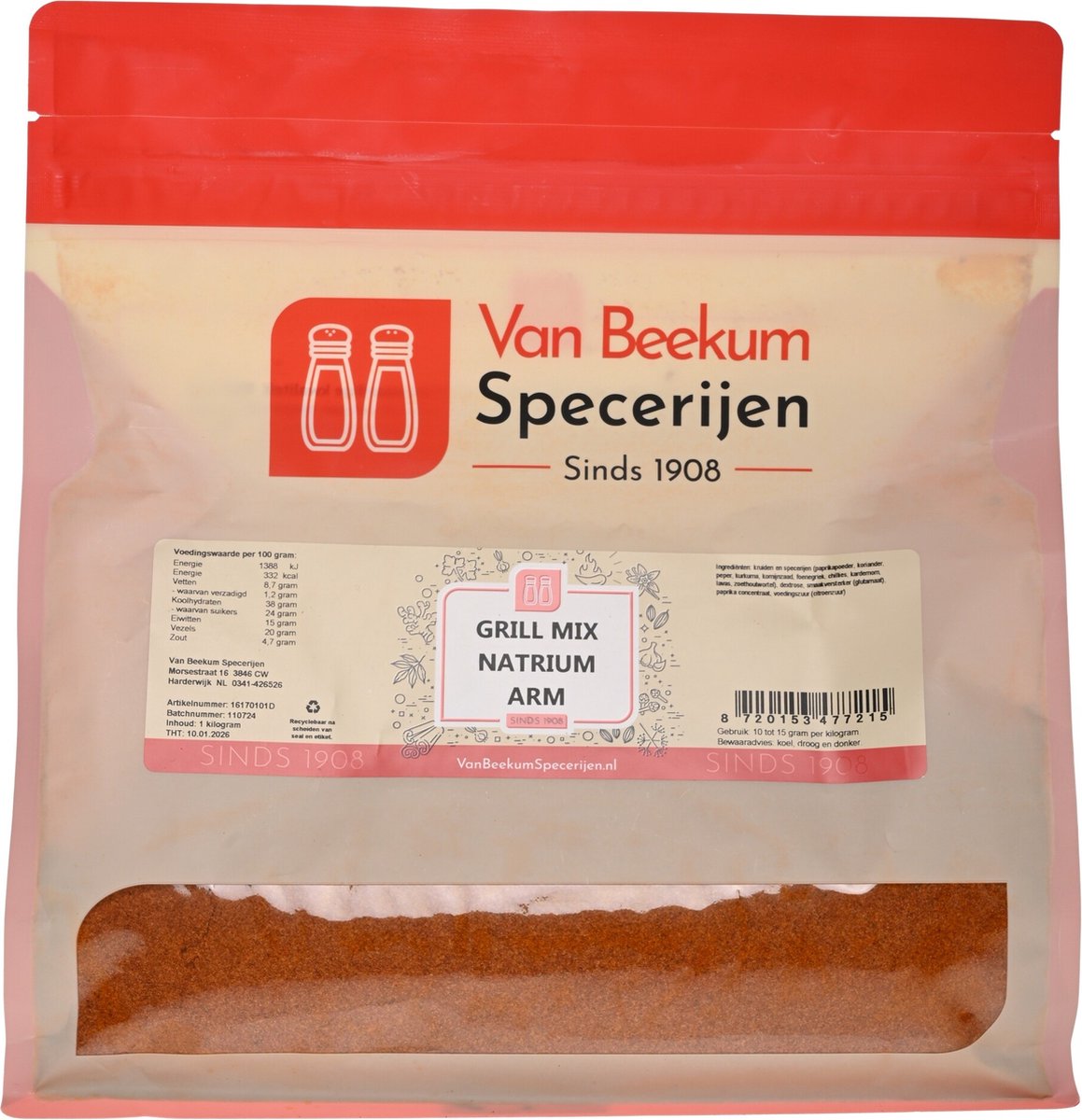 Goedkoopste Van Beekum Specerijen - Grill Mix Natrium Arm - 1 kilo (hersluitbare stazak