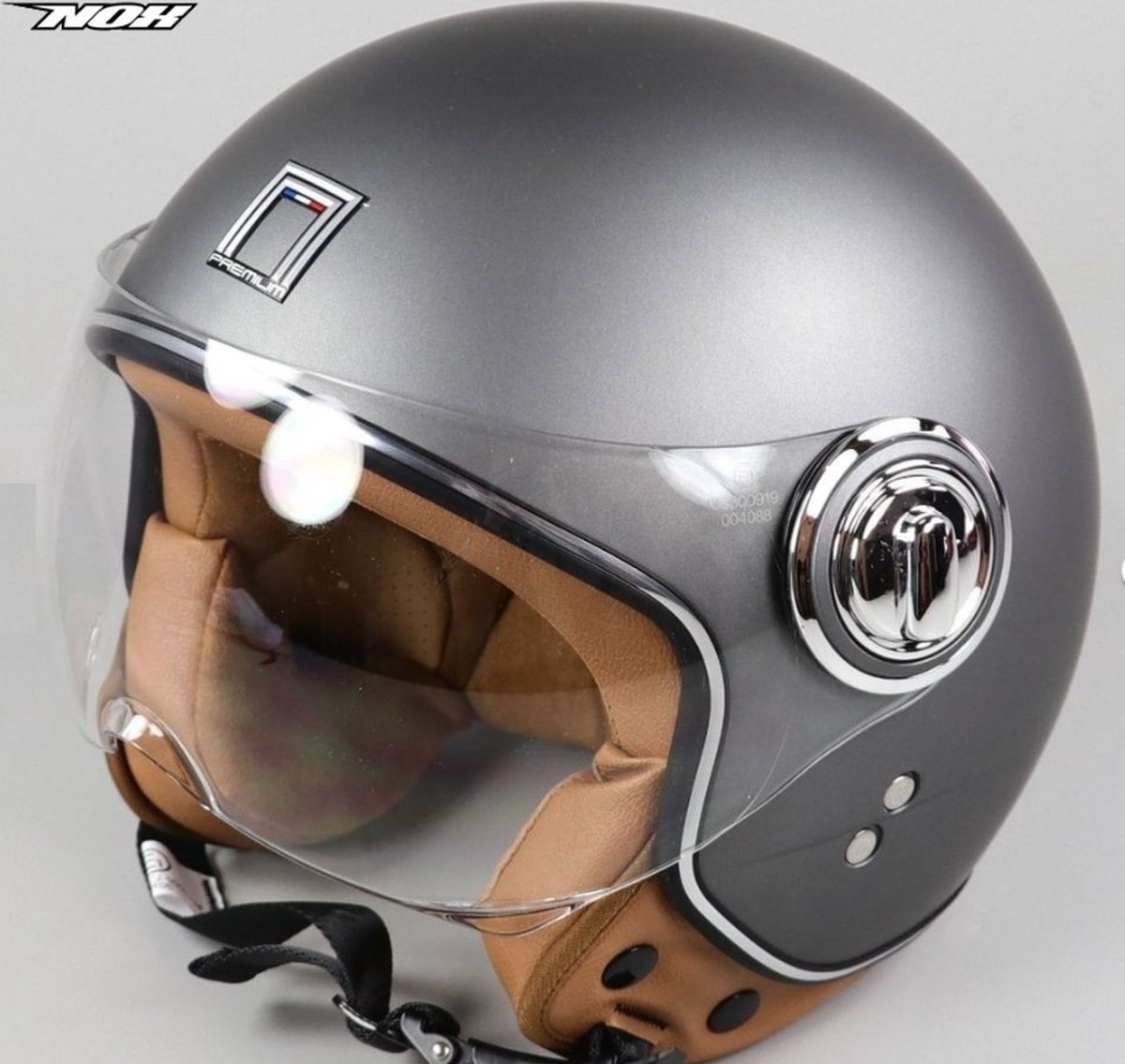 NOX Design Scooterhelm - Fashionhelm voor de scooter - Scooterhelm met kort vizier - Geschikt als Scooter Brommer Motor Snorfiets helm - Gratis Helmtas - Kleur Titanium - Maat S = 55 tot 56 cm - ECE 22 06