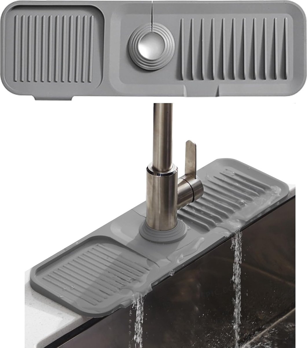 Goedkoopste 45x14cm Siliconen Kraanmat voor 3,5-6cm Kranen Handvat Druppelopvangbak Kraan Spoelbak Spatbescherming Droogmat voor Keuken Badkamer Aanrecht Droogmat Kraan Afvoermat - donkergrijs