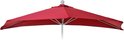 Bordeauxrode parasol, open, met zichtbare baleinen.
