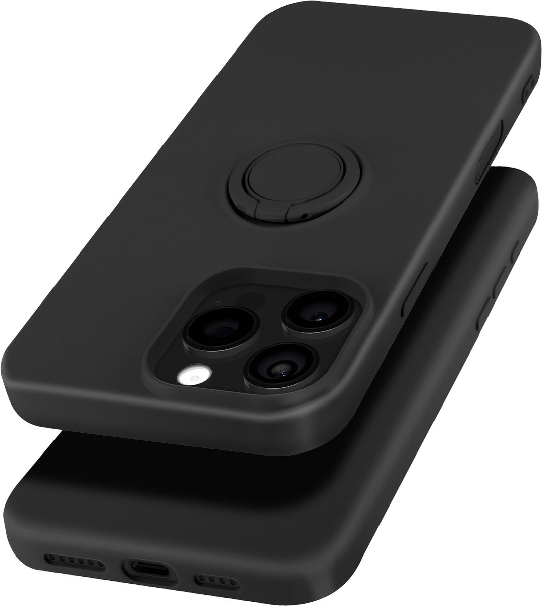 Avizar Siliconen steunring hoesje Geschikt voor Apple iPhone 16 Pro Max flexibel, Zwart