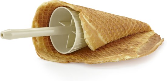 Wafel met ijshoorntjes en een beige rolvormer.