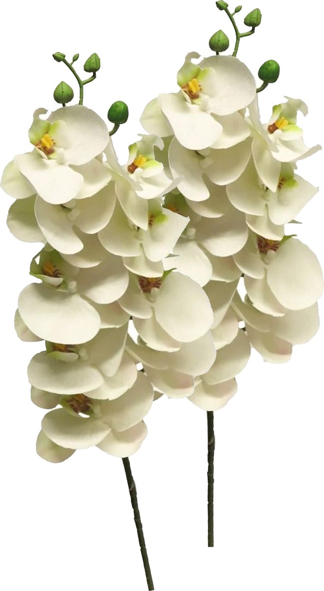 Bellatio Design Kunstbloem Orchidee Bora - 2x - wit - 77 cm - losse steel - kunst zijdebloem
