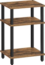 Hoppa! Bijzettafel | Nachtkastje | 3-laags Opbergplank | Bruin/Zwart | 38 x 30 x 60 cm (B x D x H)