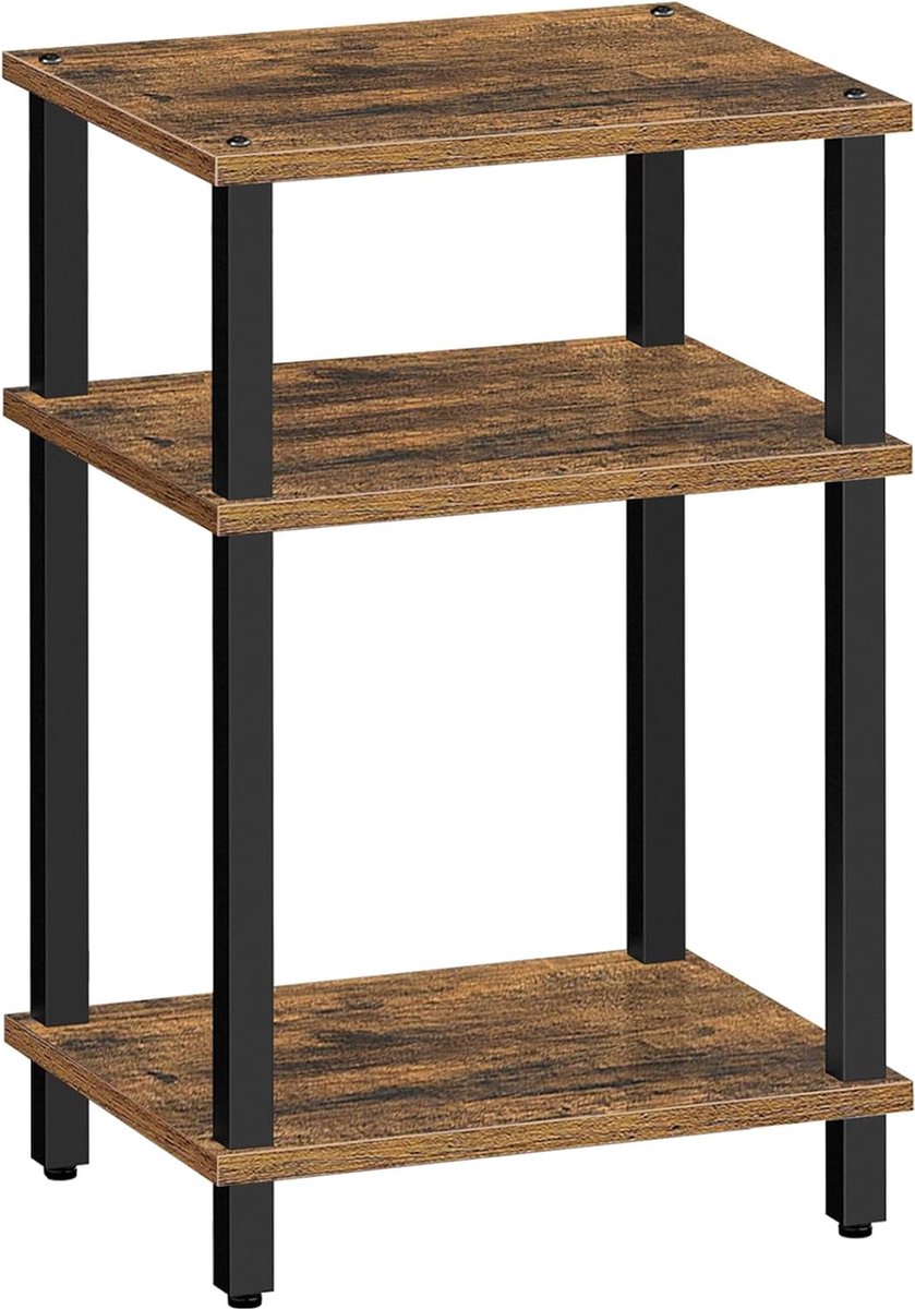 Hoppa! Bijzettafel | Nachtkastje | 3-laags Opbergplank | Bruin/Zwart | 38 x 30 x 60 cm (B x D x H)