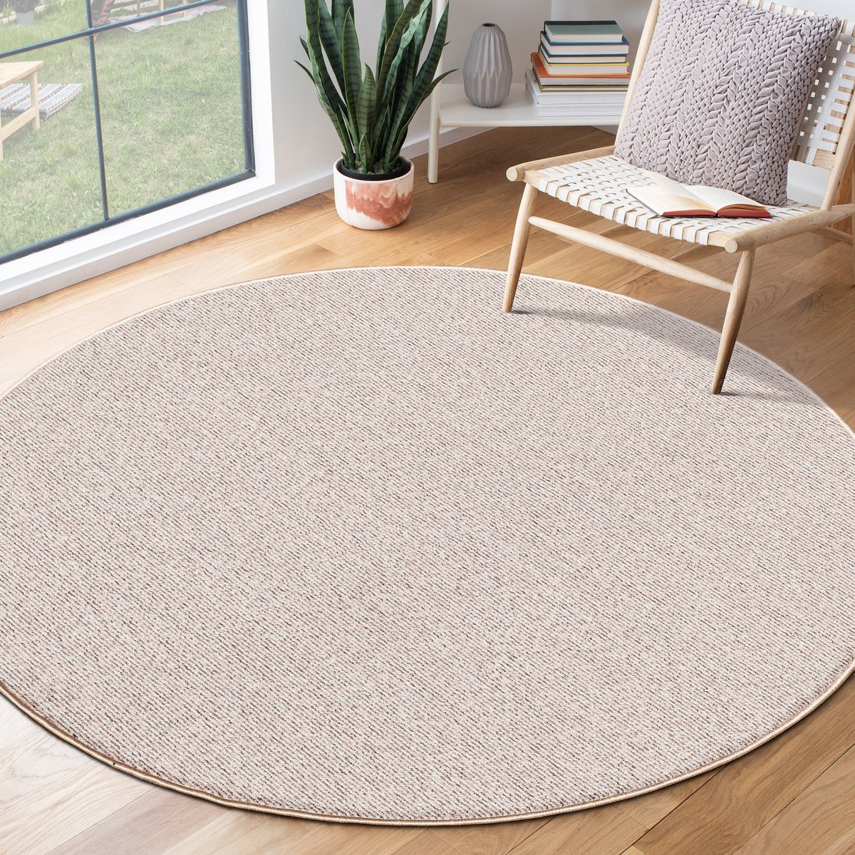 the carpet Natal Modern enkelkleurig vloerkleed woonkamer, geschikt voor de keuken, getuft, robuuste korte pool met vilten rug, zacht & vuilafstotend, Beige, 80 cm
