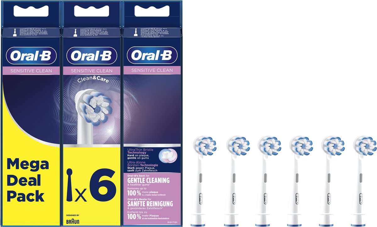Oral-B Sensitive Clean - Met CleanMaximiser-technologie - Opzetborstels - 6 Stuks