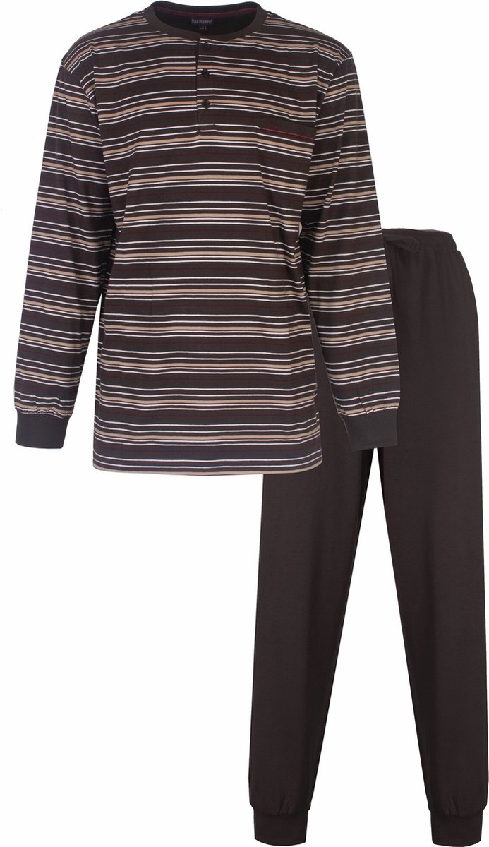 Paul Hopkins Heren Pyjama - Polo Sluiting - Gestreept - Bruin - Maat L